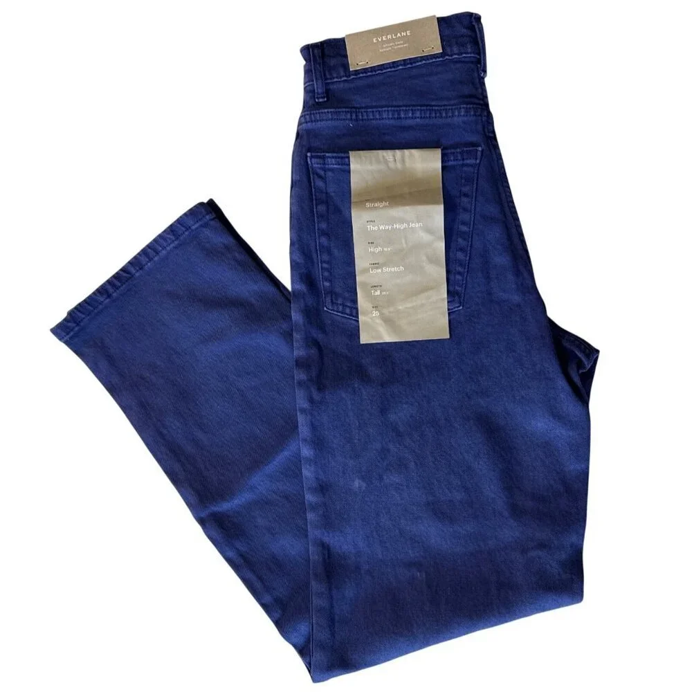 Everlane Way-High Jeans~Size 25 TALL~Blue Straight Leg High Rise Denim NWT L1 44